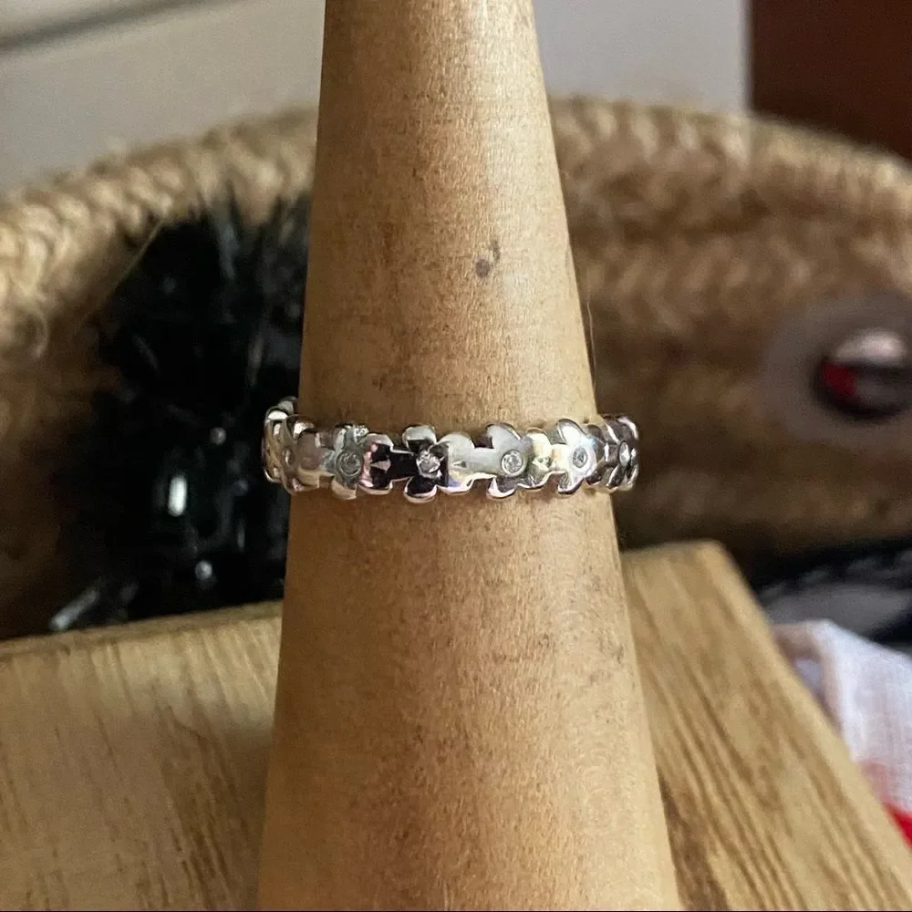 Sterling Silver Flower CZ Band Toe Ring